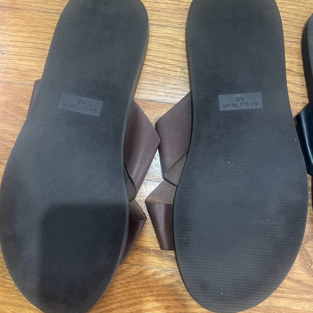 2 Zara slippers sandals Black and Brown Slide Sandals Sz 45 - Picture 9 of 11